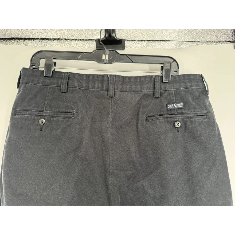 Polo Ralph Lauren Andrew Pants Mens Size 35x32 Black Vintage Baggy Pleated Chino
